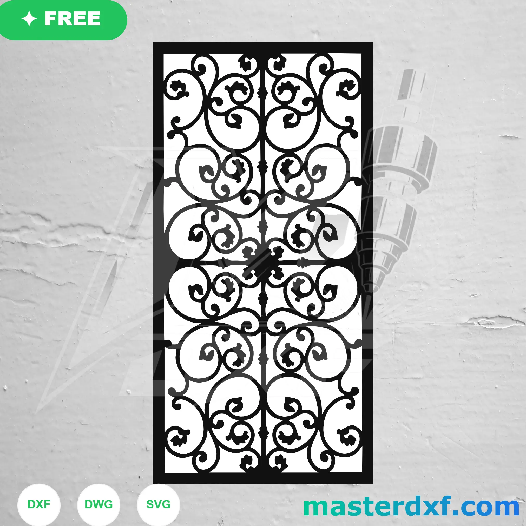 Scroll Vine Center Divider DXF Panel for Double-Door Screens DXF File